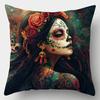 4PCS Skull Print Pillow Cases: Day of Dead Face Paint & Roses, Mysterious Glam for Parties, Home, Car (No Insert)
