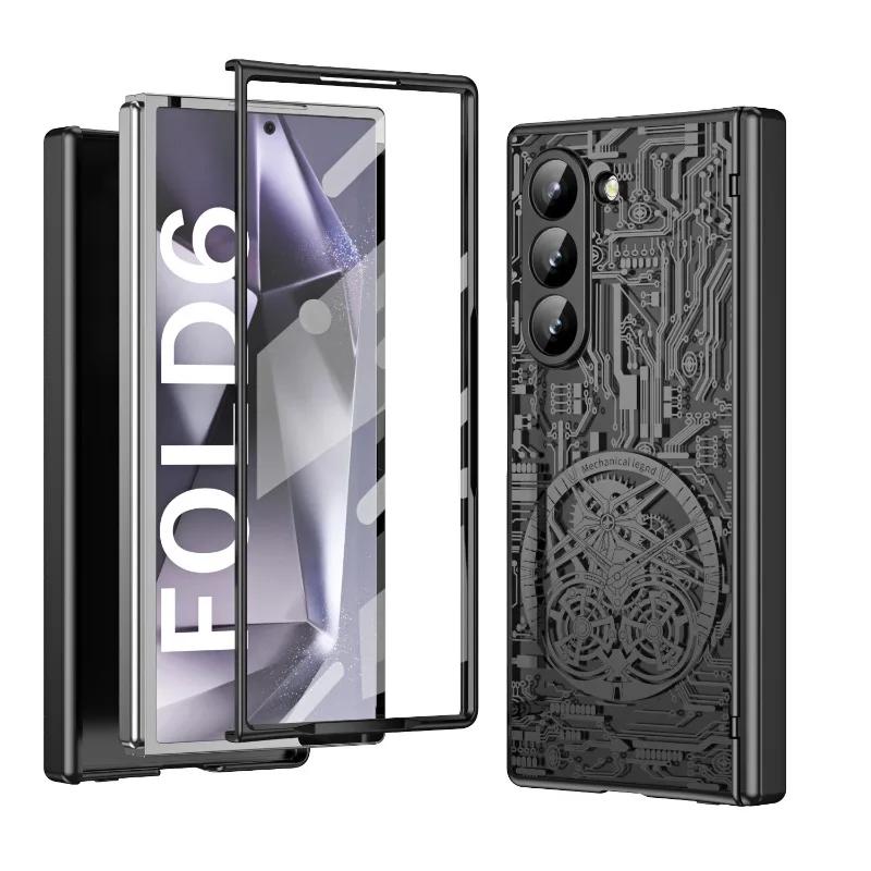 Electroplated Plastic Phone Case for Samsung Galaxy Z Fold 7 6 5 4 3 Fold6 Fold5 Fold4 Fold7 Hard Shell Hinge Protection Cover