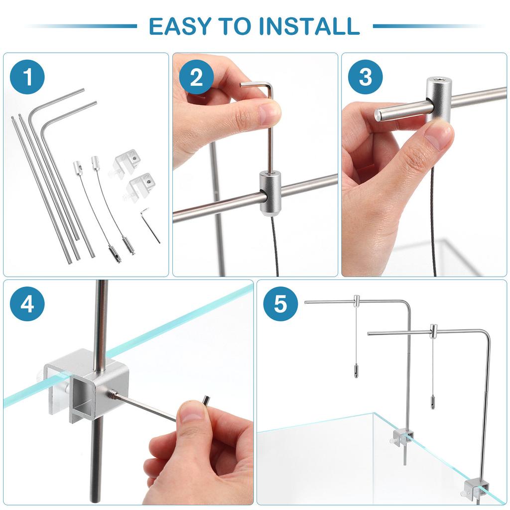 1Set Space Saving Adjustable Fish Tank Light Rack Premium Aluminum Alloy Construction Lamp Rack for Aquarium Lighting Fish Tank