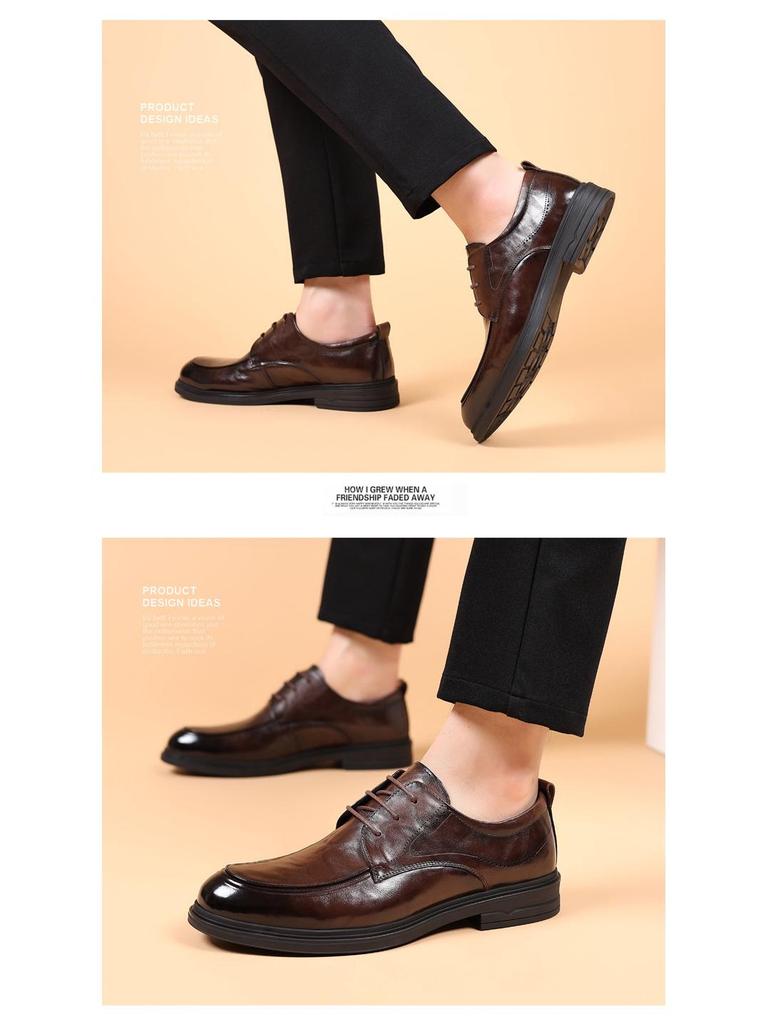 Men's Genuine Leather Lace-Up Business Casual Shoes - Breathable Soft Sole