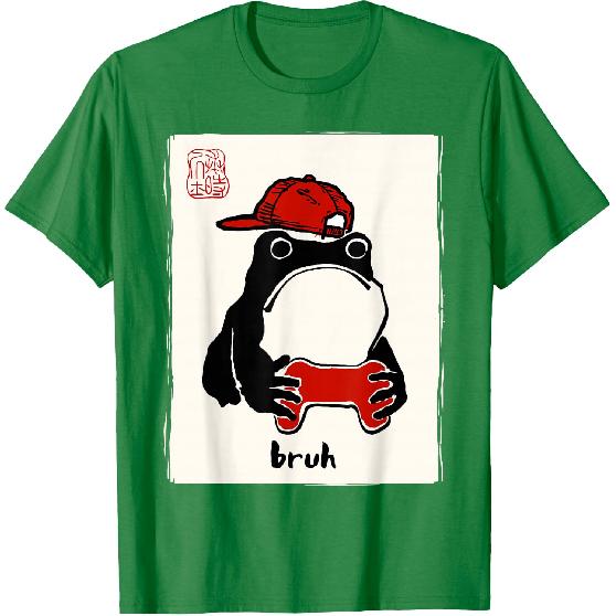 Grumpy Frog Gamer Bruh Ink Painting Japanese Funny Gamer T-Shirt