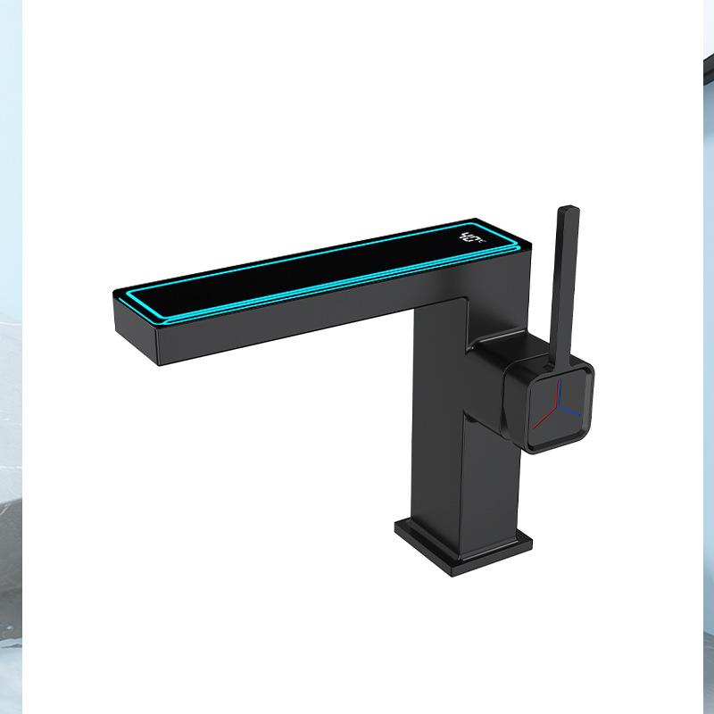 

Basin Faucet Hot and Cold Bathroom LED Digital Display Gray Single Lever Brass Sink Mixer Decked Square New Arrival чорний