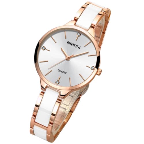 

NIBOSI Women s Ceramic Watch, White, Simple, Waterproof, Analog Quartz, Designer, Stylish, Casual, Business, Stainless Steel, Luxury, Gift for Her