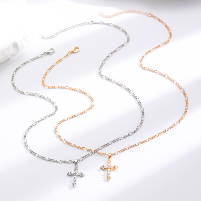 Shiny Cross Charm Crystal Pendant Necklaces for Women Men Fashion Silver Color Fine Chains Necklaces Birthday Gifts Jewelry