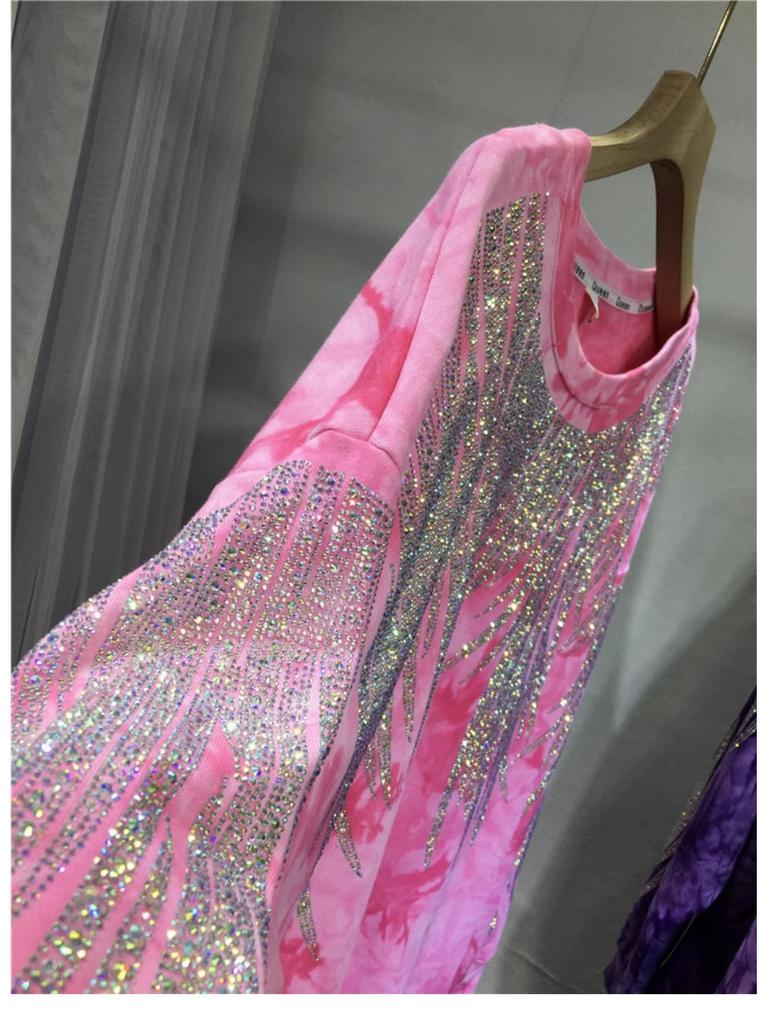 Moletom Plus Size Tie-Dye Degradê Heavy Drill para Mulheres - Top Outono de Manga Comprida Extra Grande