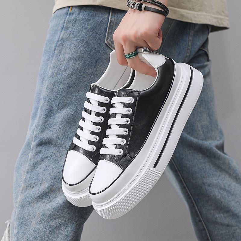 Men's Shoes Board Shoes Leather Autumn New Youth Guochao New European Station Skateboard Casual Flat Wenzhou Shoes