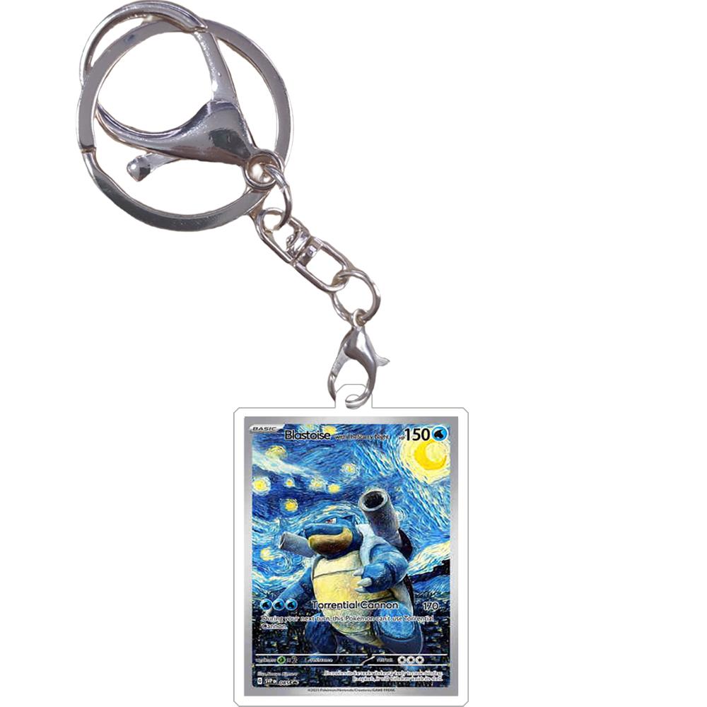 Pokemon Keychain Van Gogh Oil Painting Series Eevee Charizard Mew Mewtwo Acrylic Small Cards Anime Game Pendant Game Prop Toys