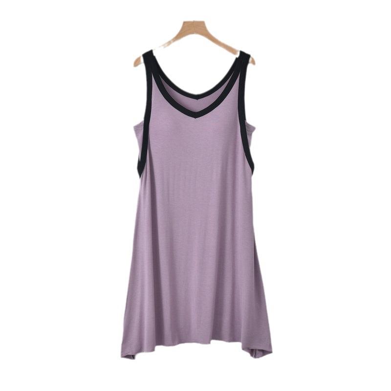 Women's Summer Modal Sleeveless Nightdress with Chest Pad - Breathable, Thin, Contrast Color