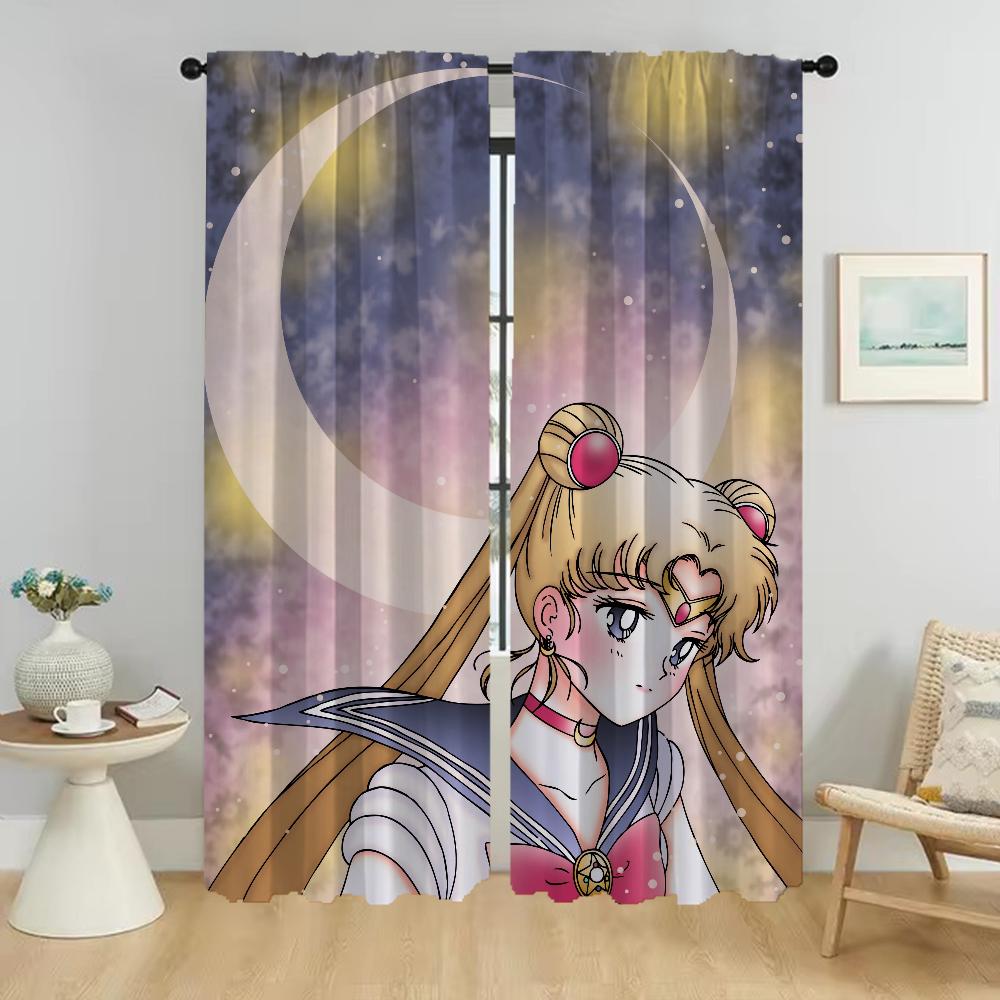 Sailors Moones Halloween Decoration Anti-mosquito Curtains for Camera Home Interior Curtains 2 Pieces Living Room Curtain Shades