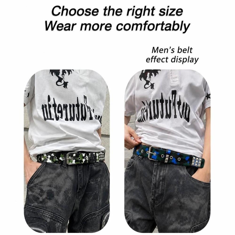 Metal Alloy Buckle Studded PU Belt Camo Print Punk Street Belt Hip Hop Waist Belt  Street Outfit