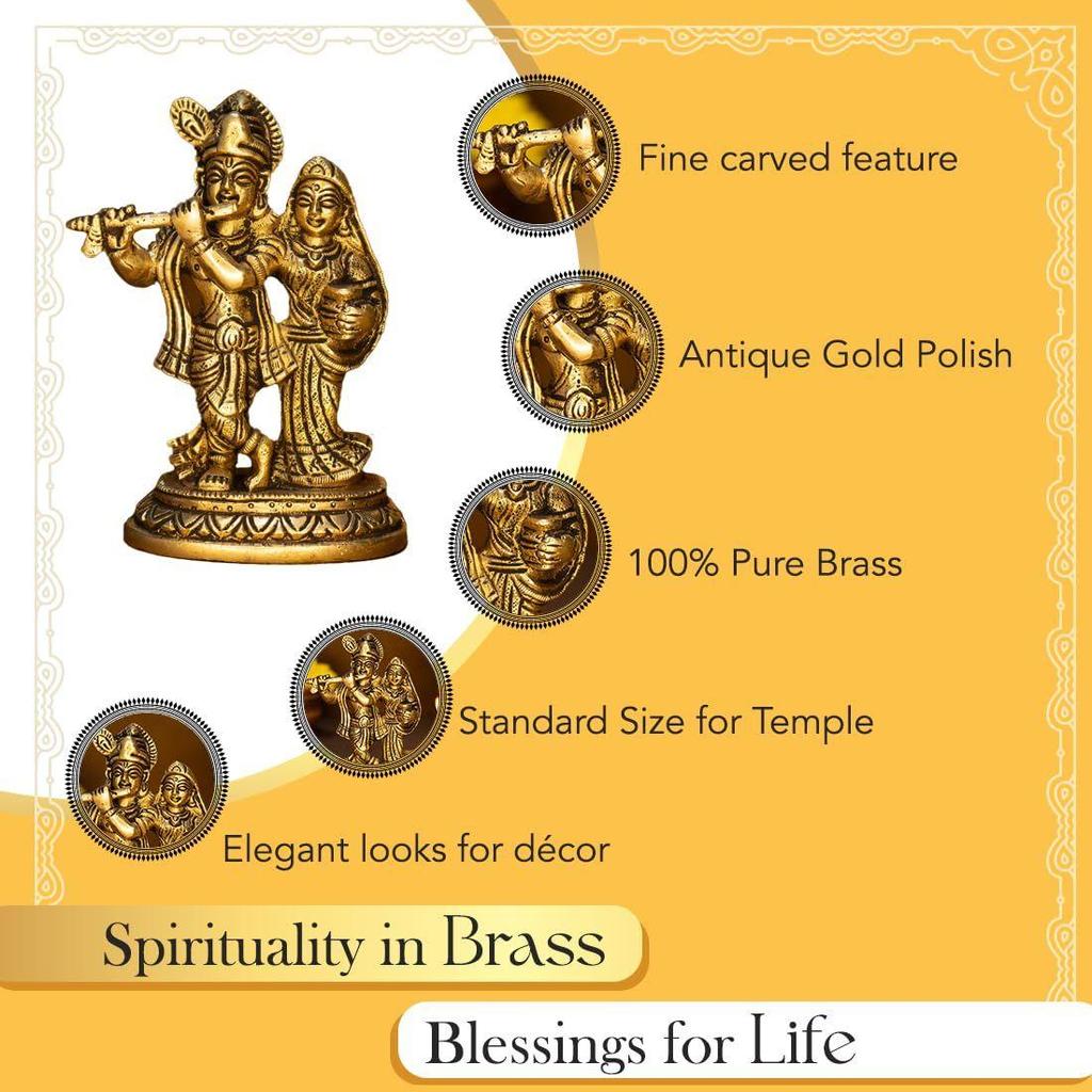 100% Pure Brass Radha Krishna Murti (Size: 12.8 Cm) | Radha Krishna Statue | Radha Krishna Idol for Gift |