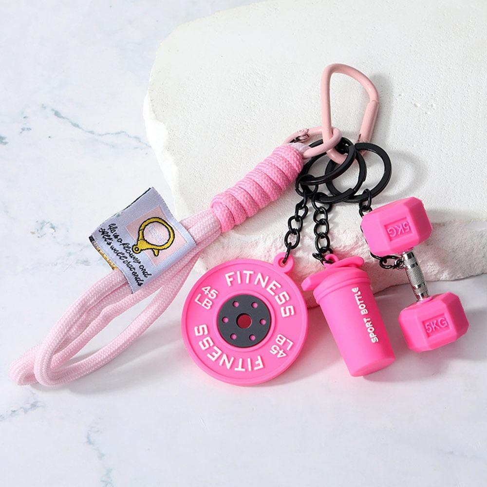Fashion Detachable Fitness Series Pendant Simulation Style with Buckle Simulation Dumbbells Keyring Dopamine Plates Keychain розовый
