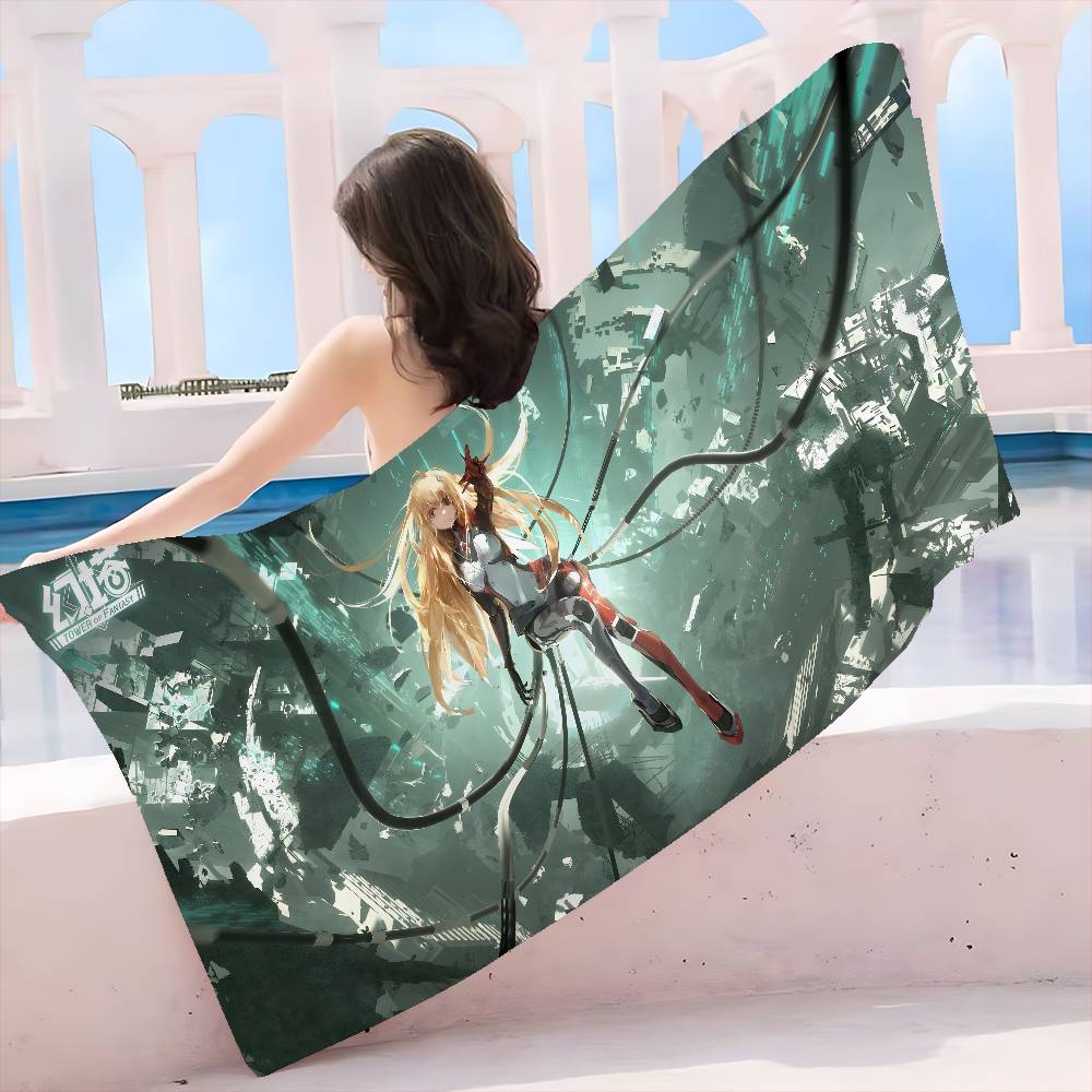 T-Tower Of Fantasy Cartoon Microfiber Blanket Quick Drying Beach Towels Oversized Printing Super Absorbent Pool Towel Blanket