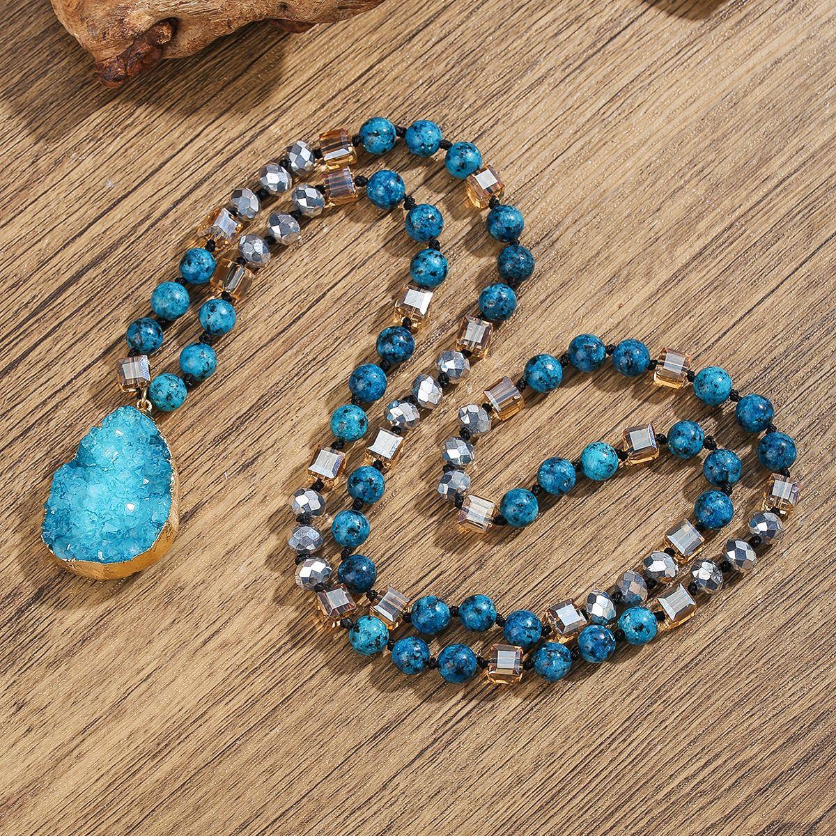 Натуральный кристаллический гроздья полудрагоценного камня кулон, Богемское бусинное ожерелье, осенне-зимняя цепочка для свитера, украшения