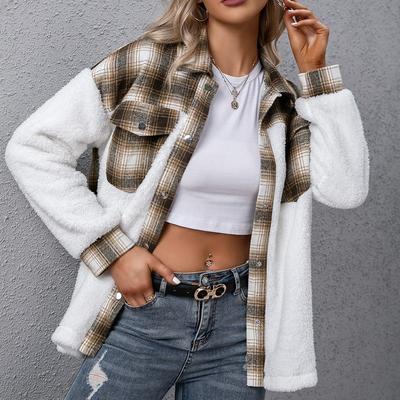 Thickened Cashmere Long-sleeved Checkered Loose Casual Plush Shirt, Checkered Jacket For Women.