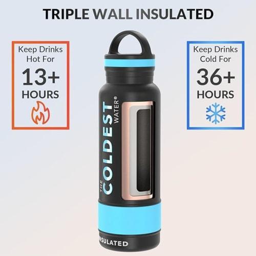 Coldest Insulated Water Bottle with Handle Lid | Leak-Proof Insulated Modern Stainless Steel Triple-Wall Sports Bottle Metal Flask | 21 Oz