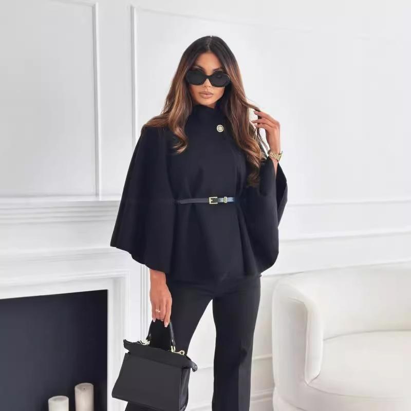 TIFICY Women s Fashion Casual Fall Winter Solid Color Print Long Sleeve Half Turtleneck Coats Women s S чёрный