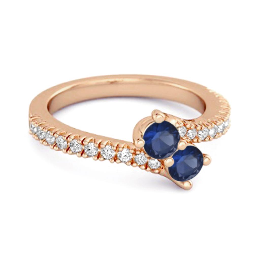Blue Sapphire Bypass Ring - 925 Sterling Silver Rose Gold Vermeil