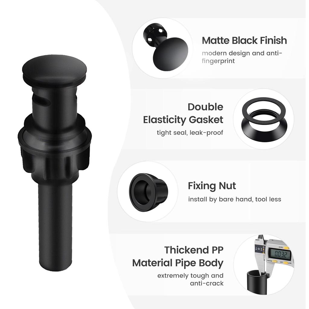 Bathroom Sink Drain Stopper with Overflow Fit Lavatory Vanity Sink Pop Up Drain Assembly By RUITHOE