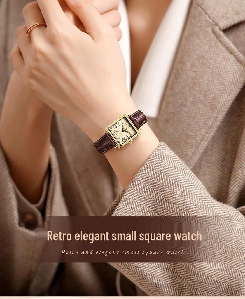 SK Women's Waterproof Quartz Leather Strap Watch - Retro Square Design for Students and Parties