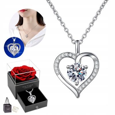 Silver Chain Necklace with Women' Pendant Heart Zircons Diamond