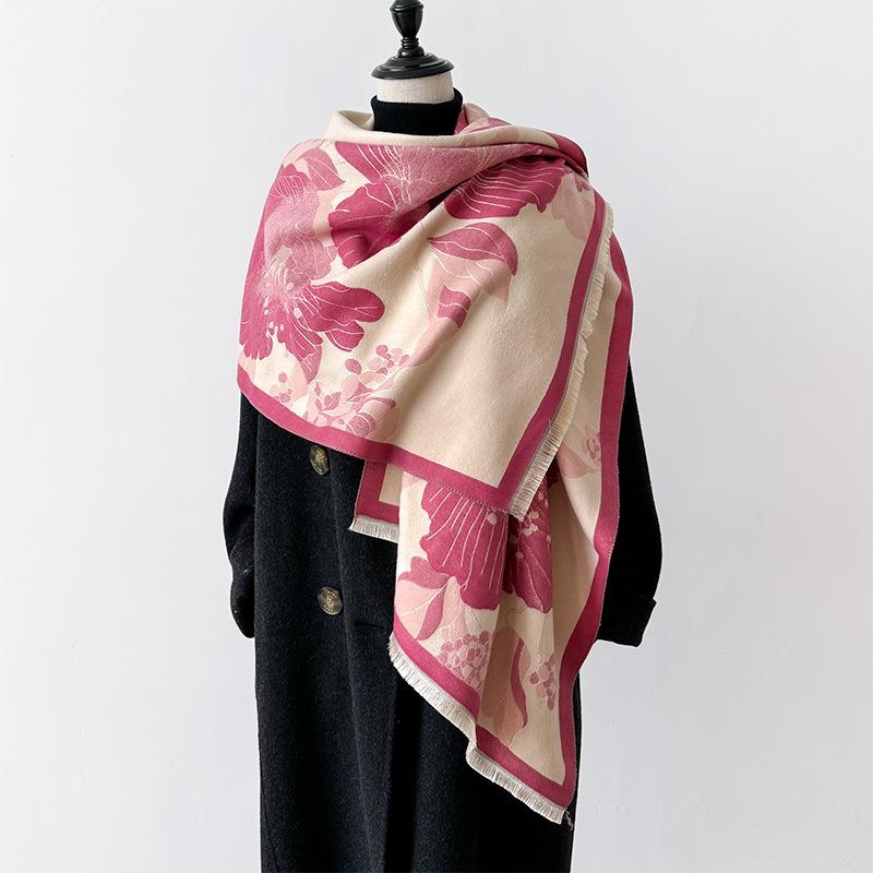 Girl Style Mori Contrasting Colors Double-Sided Imitation Cashmere Scarf Winter High-End Warm Shawl