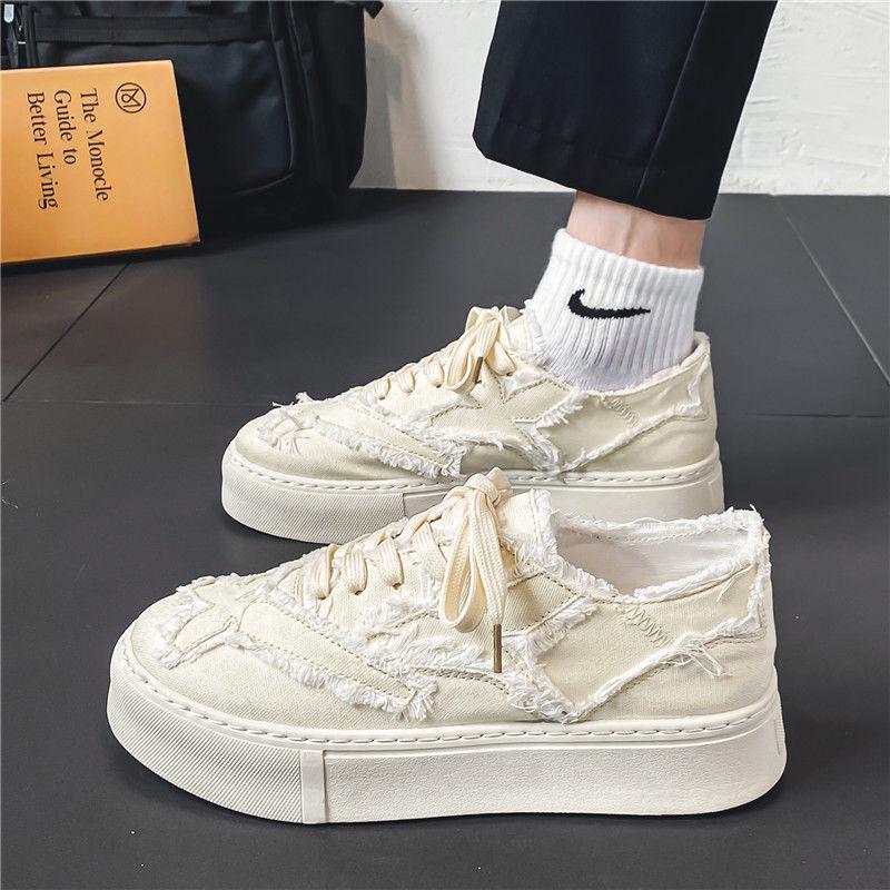 Mäns Mångsidiga Sommar Skateboardsskor i Kanvas - Trendiga, Andningsbara, Svart/Beige.