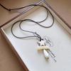 Retro Leather Cord Necklace with Faux Stone, Acrylic Gradient, and Star & Water Drop Charms - Elegant Sweater Chain Jewelry for Women