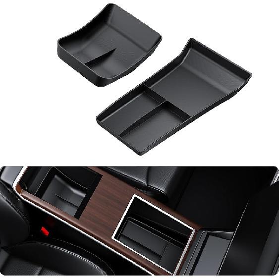 BASENOR -2026 Tesla Model S Model X Lower Center Console Organizer Tray, ert Compartment Under Cupholder Interior Accessories Storage, Fit Model