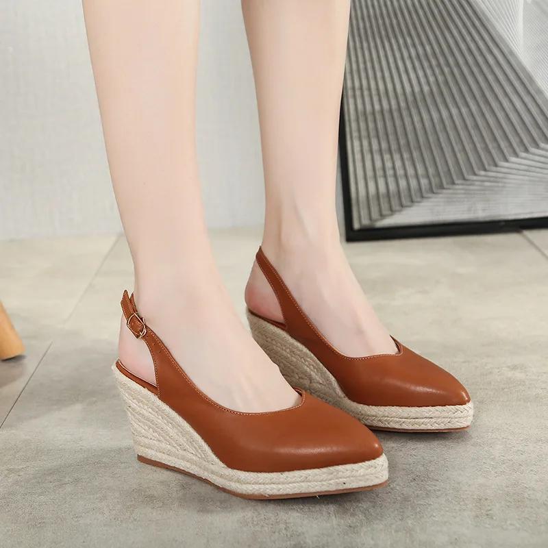 2025 Spring Summer High Heels Women Heeled Shoes Pointed Toe Brand Ladies Party Shoes Women Pumps Wedges 8cm Plus Size 42