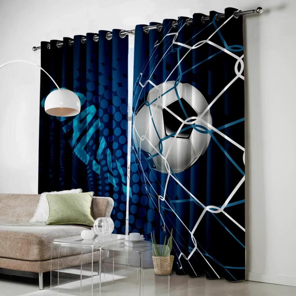 

3D Футбольный Граффити Арт Дизайн Спорт Детский 2шт Затеняющая Полиэстеровая Затемняющая Штора для Гостиной Детской Спальни Декор Крючок W65X60H(cm)X2Pcs&Grommet Top