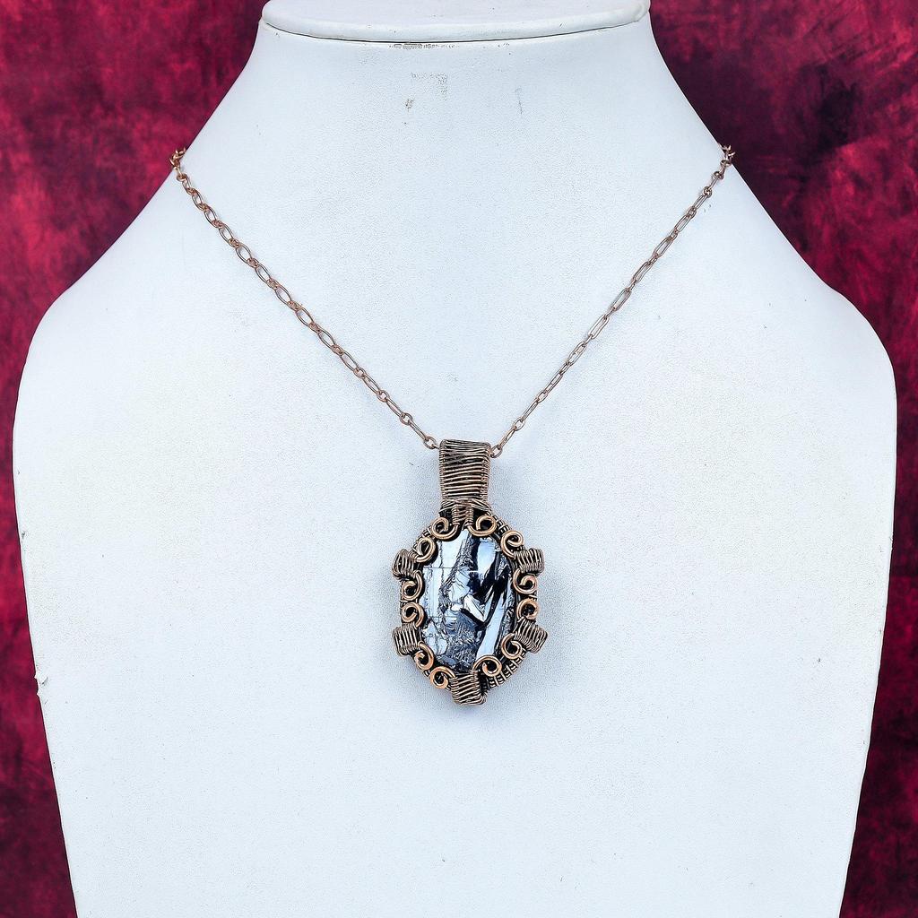 Shungite Rough Pendant Copper Wire Wrapped Handmade Pendant Gemstone Jewelry