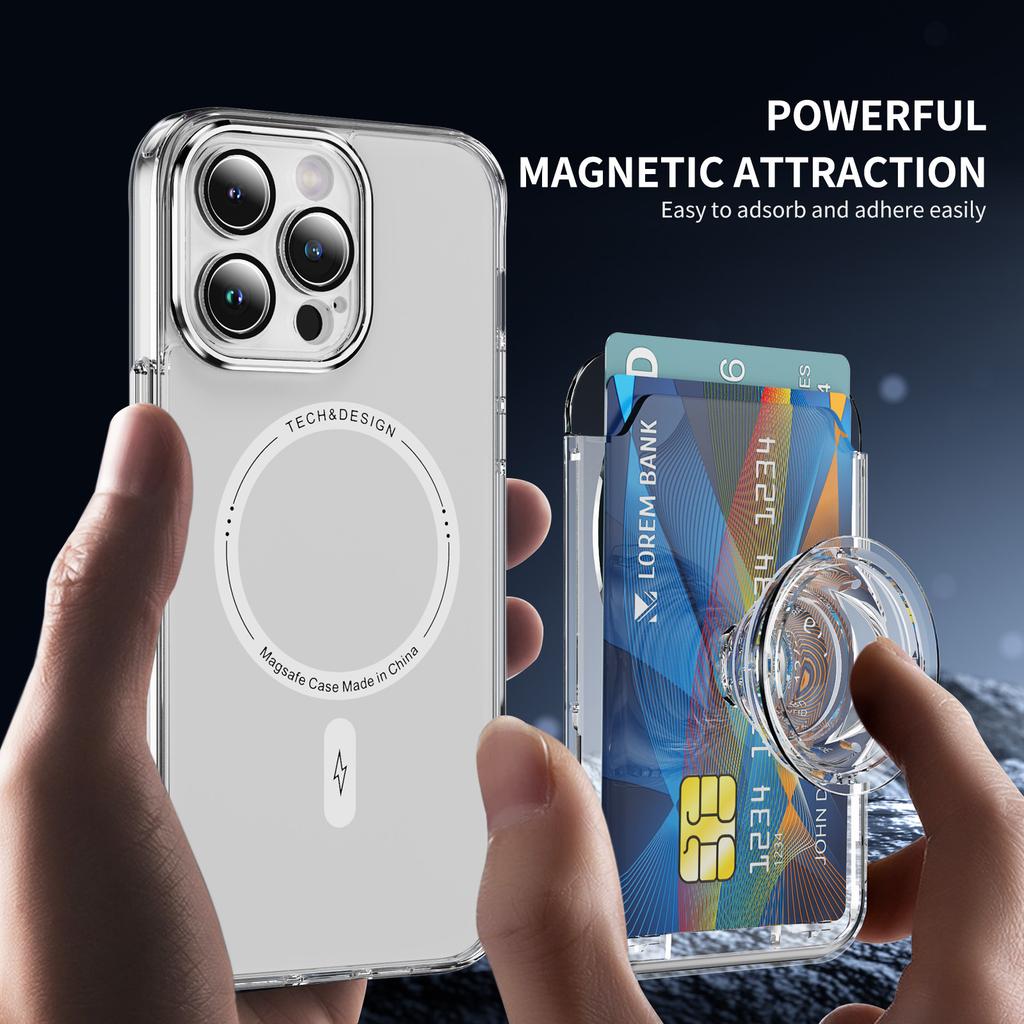 Air Bag Card Holder Type B Can Hold Two Cards. Highly Transparent PC + Reinforced N52 Magnet. Anti-scratch. for Apple for Samsung.