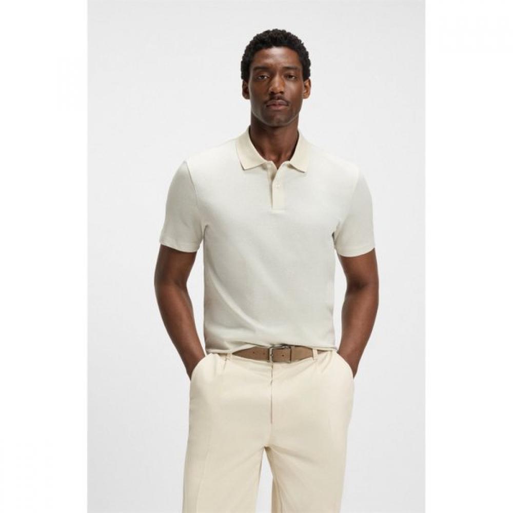 Boss Regular Fit Geometric Jacquard Mercerized Cotton Polo Shirt Open White 5054 S