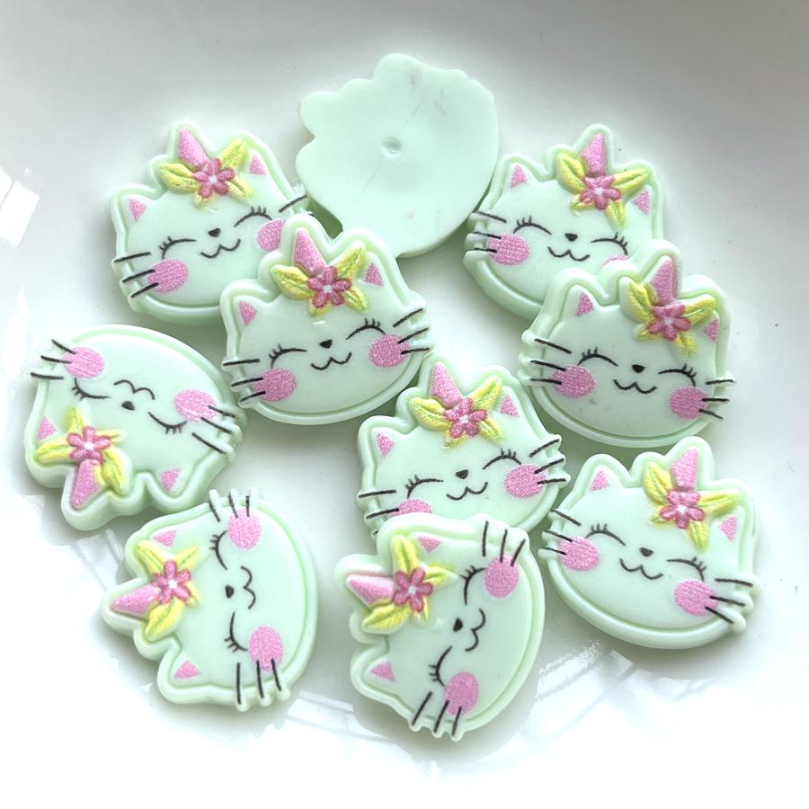 

10 шт., улыбающаяся кошачья голова, смоляная декоративная записная книжка с плоской спинкой, заколка для волос ручной работы, аксессуары для украшения волос зелёный