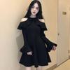 First Love Skirt Off-the-shoulder Dress for Women's Autumn New Models, Be Careful, Long-sleeved and Thin Hepburn Chic Small Black Short Skirt