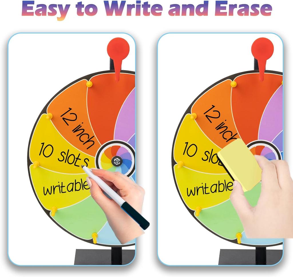 12 Slots Prize Wheel, 34cm Prize Wheel Spinner with Stand and Heavy Duty Base,Spinning Wheel for Prizes,Spin The Wheel