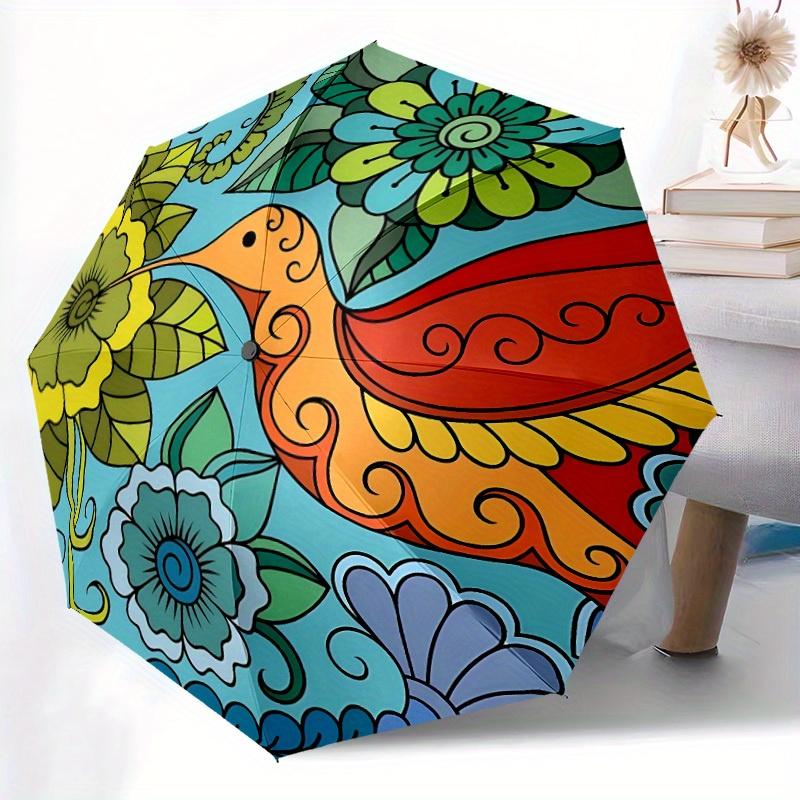 1pc Floral Print Automatic Folding Umbrella - 8-Rib Iron Frame, Windproof, Portable Sunshade with Plastic Handle for Travel & Outdoor Activi