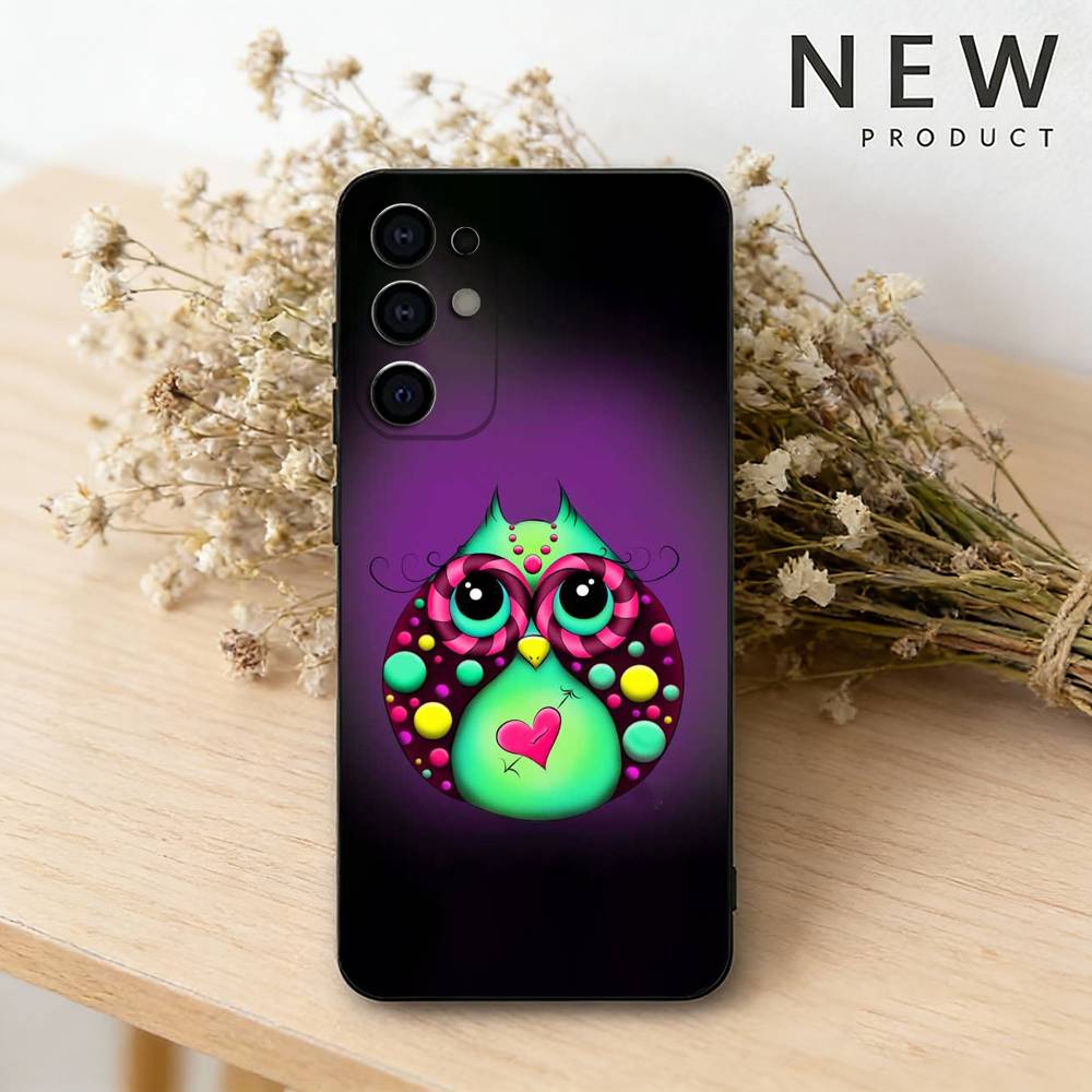 Cute Owl  phone Case For Samsung S26,25,24,21,22,23,30,20,Ultra,Plus,Fe,Lite Black Soft Cover