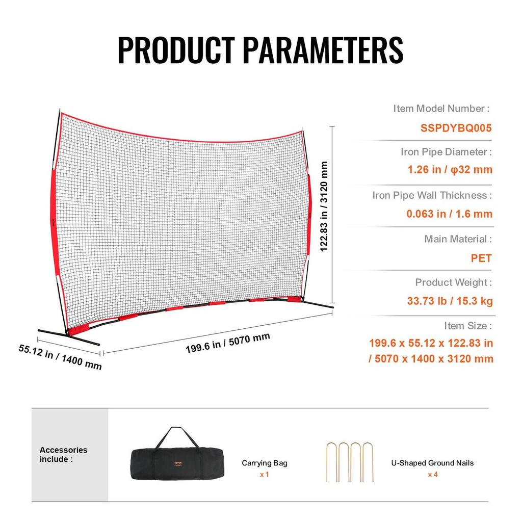 Barricade Backstop Net, 16x10 Ft Ball Sports Barrier Netting, Portable Practice Equipment with Carry Bag, Protection Screen for Baseball Softball