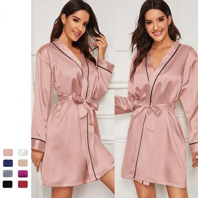 Nuevo pijama sexy sencillo con cordones, bata de baño de manga larga, cárdigan, holgado, cómodo e informal, de seda sintética, ropa para el hogar