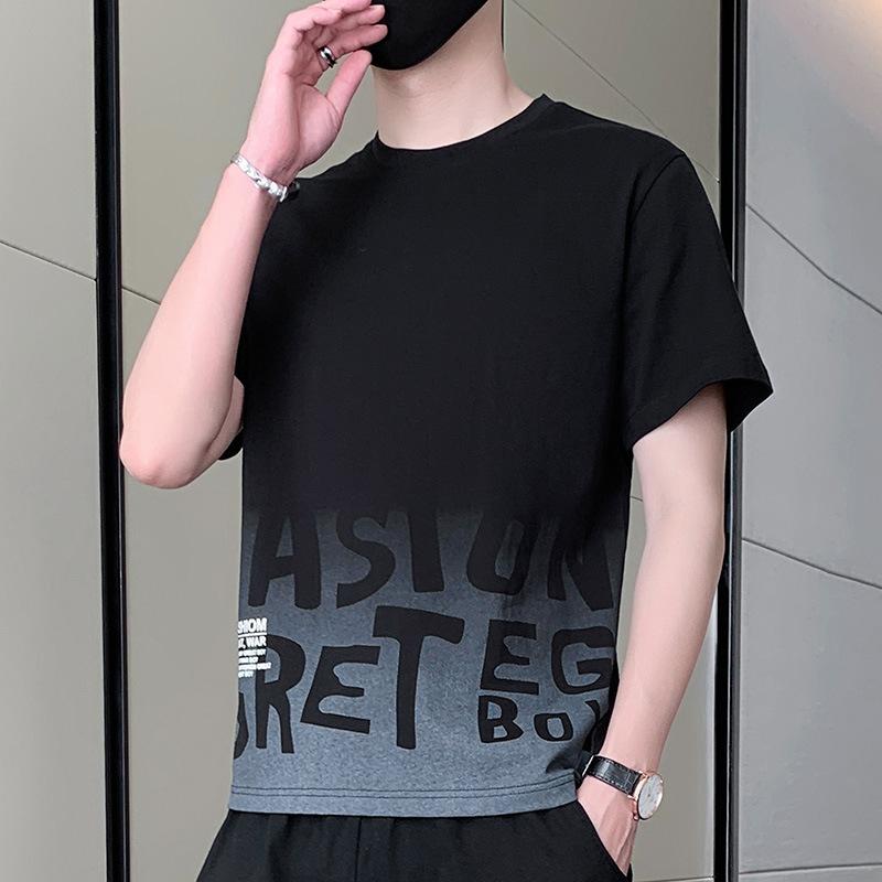 Мужская футболка с коротким рукавом летняя свободная футболка хлопковая футболка с коротким рукавом и круглым вырезом M чёрный 1498₽