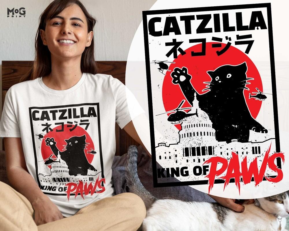 

Catzilla Funny Cat Movie Parody T-shirt Japanese Monster Kitty Pet Lover Tee Top 3XL