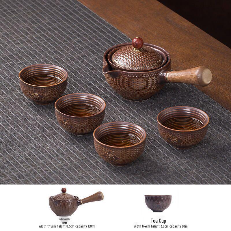 Rotating Ceramic Kung Fu Tea Set with Side Handle Filter Pot