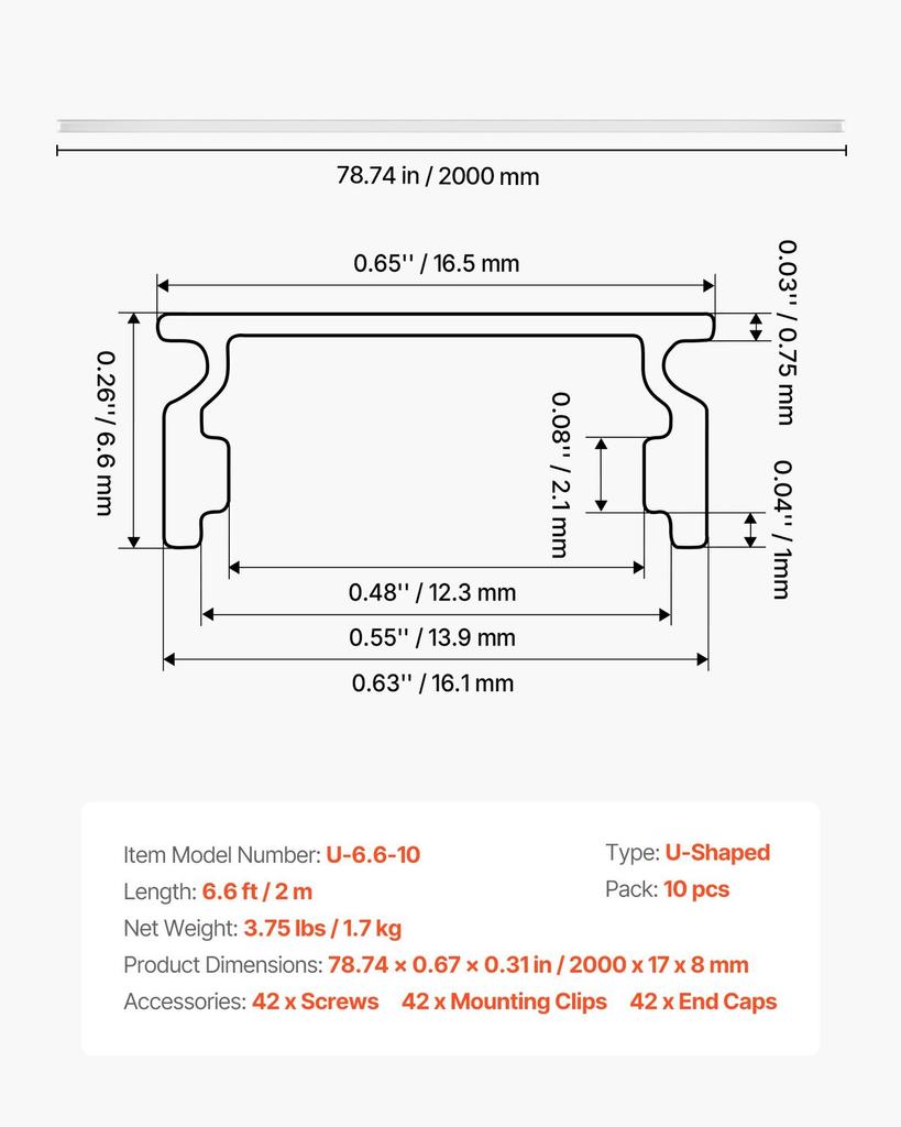 10-Pack 6.6 ft/2M U Shape LED Aluminum Channel, with Milky Cover, End Caps and Mounting Clips, Aluminum Profile for LED Strip Light Installations,