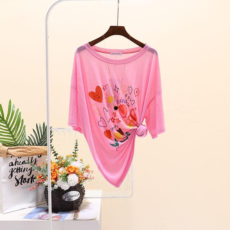 Summer Sexy Perspective Short Sleeved Plus Size T-shirt for Women Thin Sunscreen Cover T Shirts Casual Oversized Funny Print White Y2k Tops Streetwear