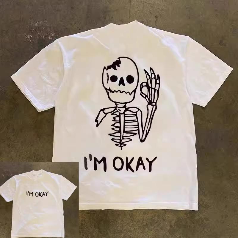 

2025 Новая летняя повседневная футболка с коротким рукавом с принтом, хлопковая, обычного кроя, с круглым вырезом, дышащая, свободная, унисекс, мужская, женская одежда S