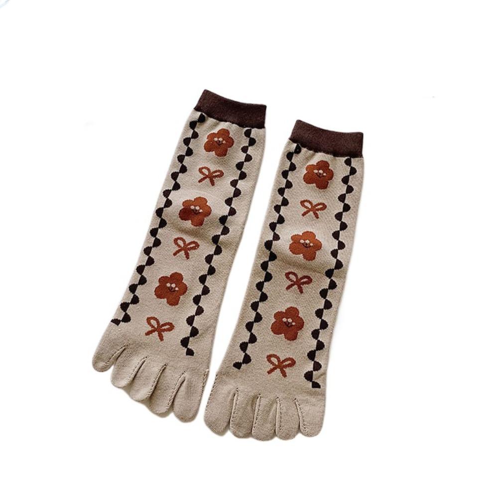 Breathable Five Finger Tube Socks Flower Toe Mid-calf Socks Soft Split Toe Short Socks  Daily