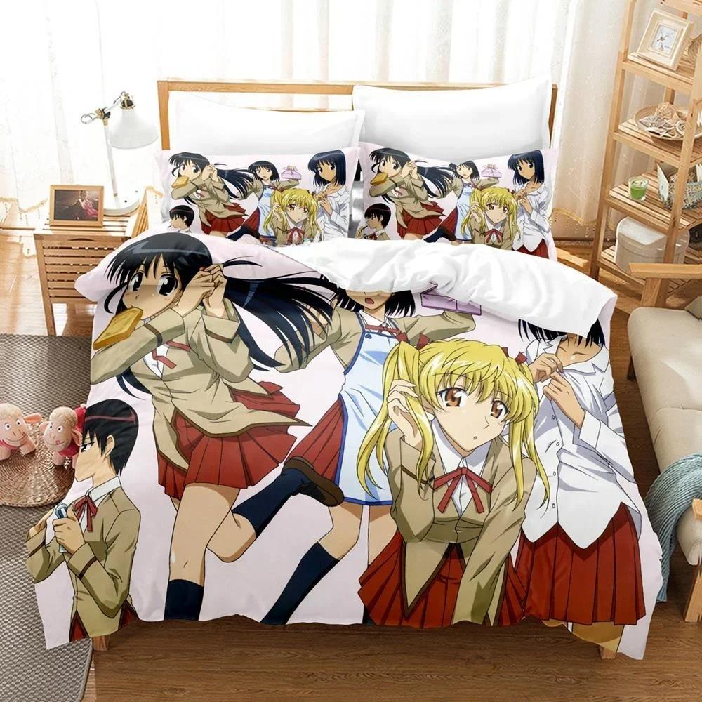 3D-Druck Anime Kawaii School Rumble Bettwäscheset Einzelbett Twin Full Queen King Size Bettset Erwachsener Kind Schlafzimmer Bettbezugsets