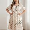 VEZFAA Women's Fashion Summer Spring Polka Dot Print Short Sleeve O‑Neck Loose Casual Nightgown